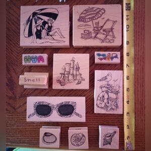 Beach themed Wooden rubber stamps